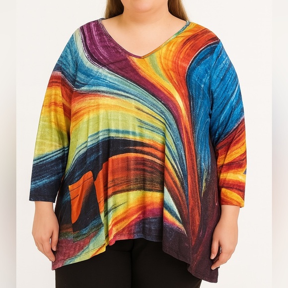 Colorful Swirl Tunic Top with Pocket – Size 3X - Picture 1 of 5